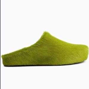 Lime Green Furry Slip-On Clogs